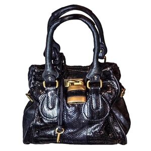 CHLOE PADDINGTON Mini Black Croc & Black Leather
Satchel with Lock & Key NWOT